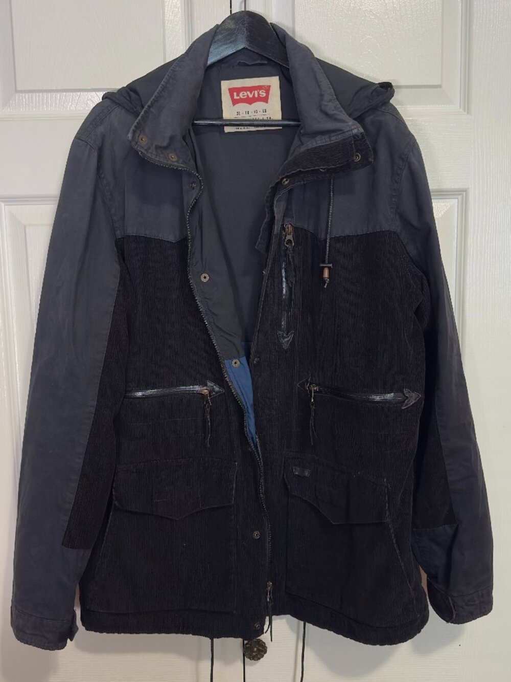 Levi’s Mixed Media Corduroy Utility Field Jacket Hooded Black Charcoal XL